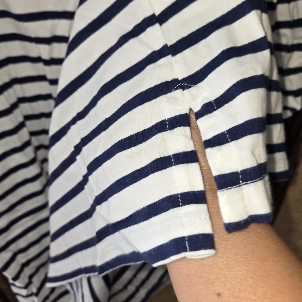 Women's Lands End Black White Stripe Nautical Shirt Dress With Pockets Size 6-8 - Picture 6 of 7